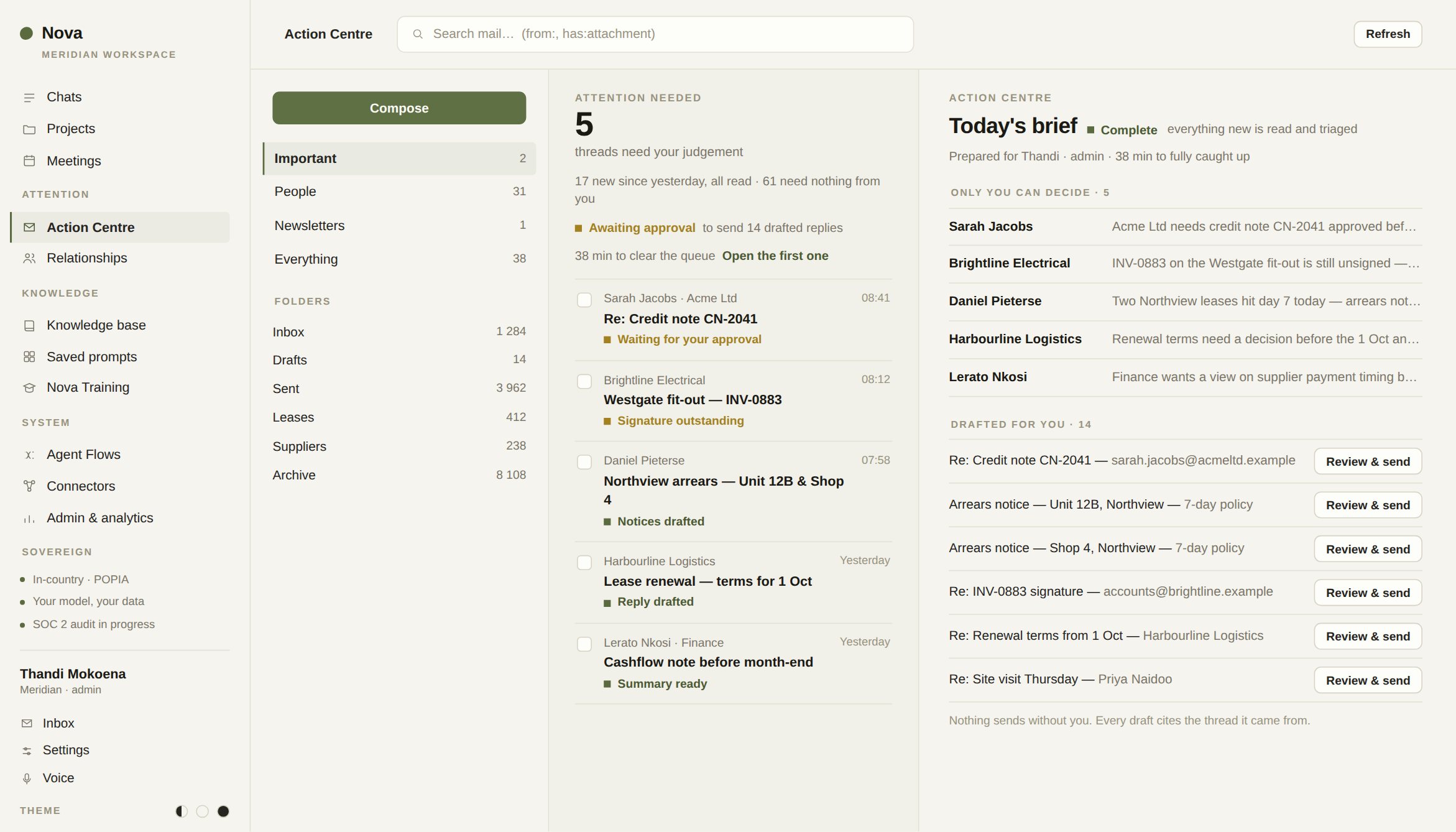 Email and Action Centre
